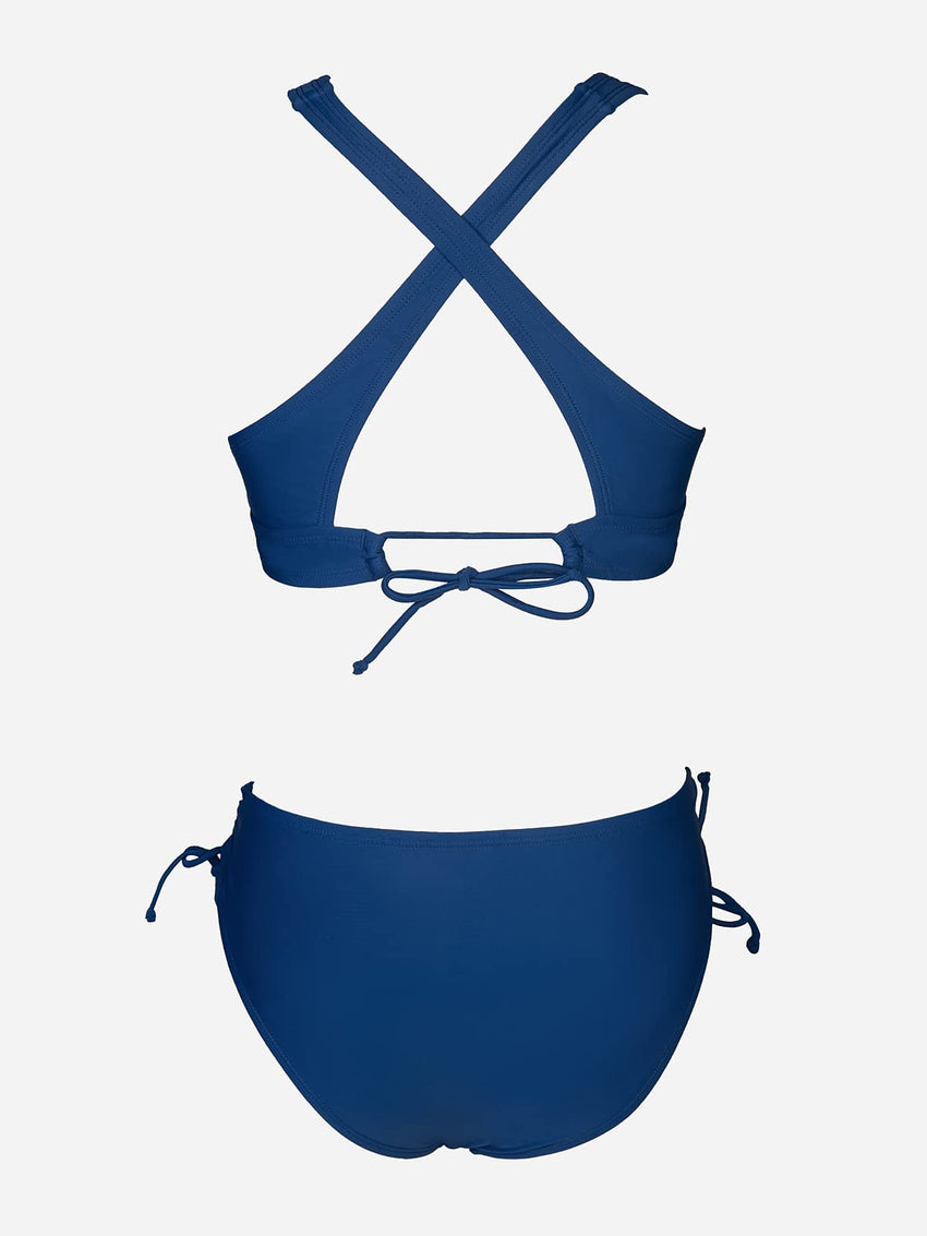 CUPSHE Bikini Set for Women Two Piece Swimsuit V Neck Triangle Top Wide Straps Cross Back Lace up Mid Rise - 7DAY'S