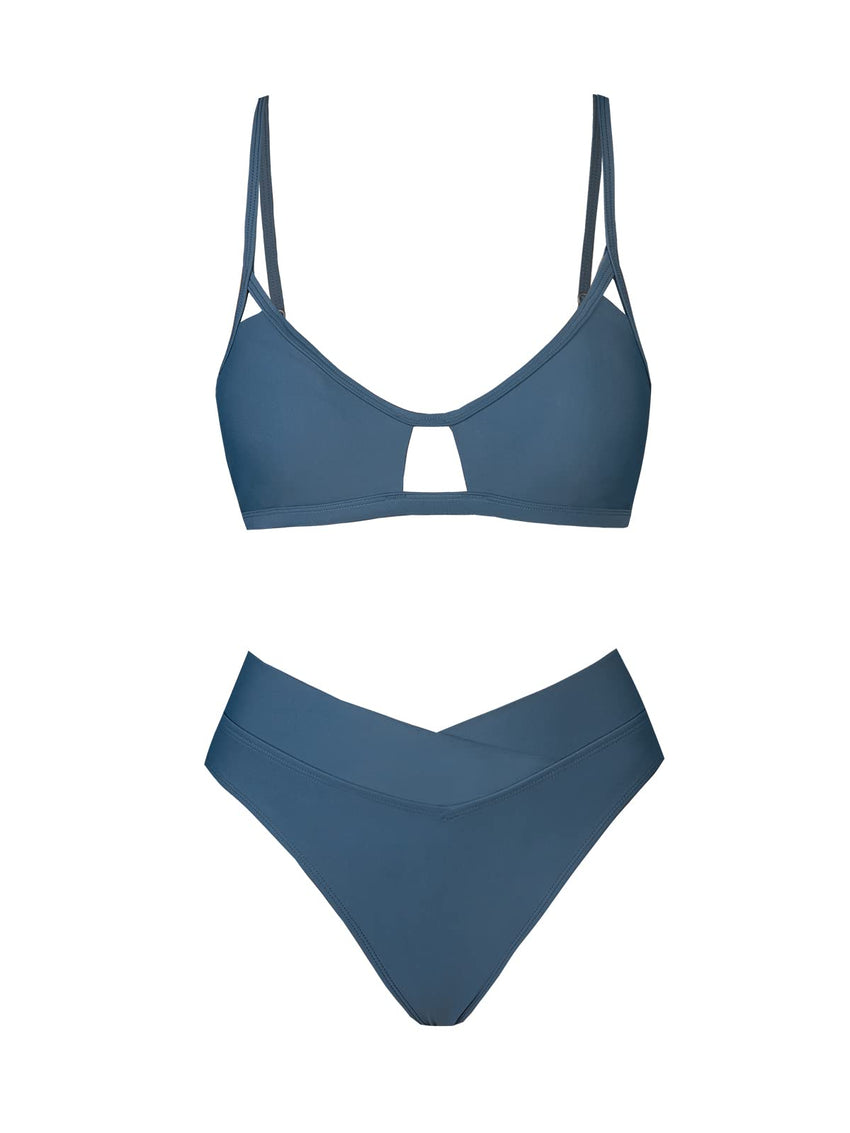 CUPSHE Bikini Set for Women Two Piece Swimsuits Cut Out High Waisted Scoop Neck V Cut Bottom - 7DAY'S