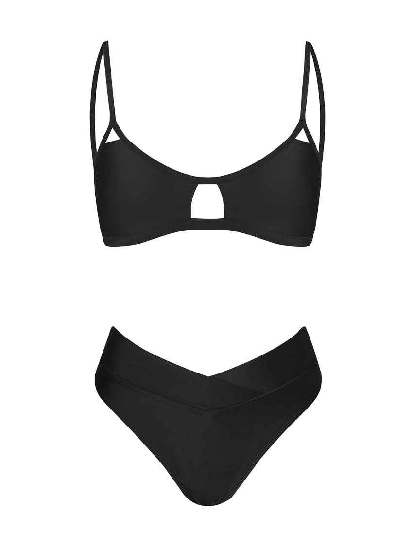 CUPSHE Bikini Set for Women Two Piece Swimsuits Cut Out High Waisted Scoop Neck V Cut Bottom - 7DAY'S