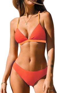 CUPSHE Bikini Set for Women Two Piece Swimsuits V Neck Low Rise Crisscross Back Self Tie Spaghetti Straps - 7DAY'S