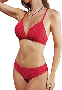 CUPSHE Bikini Set for Women Two Piece Swimsuits V Neck Low Rise Crisscross Back Self Tie Spaghetti Straps - 7DAY'S