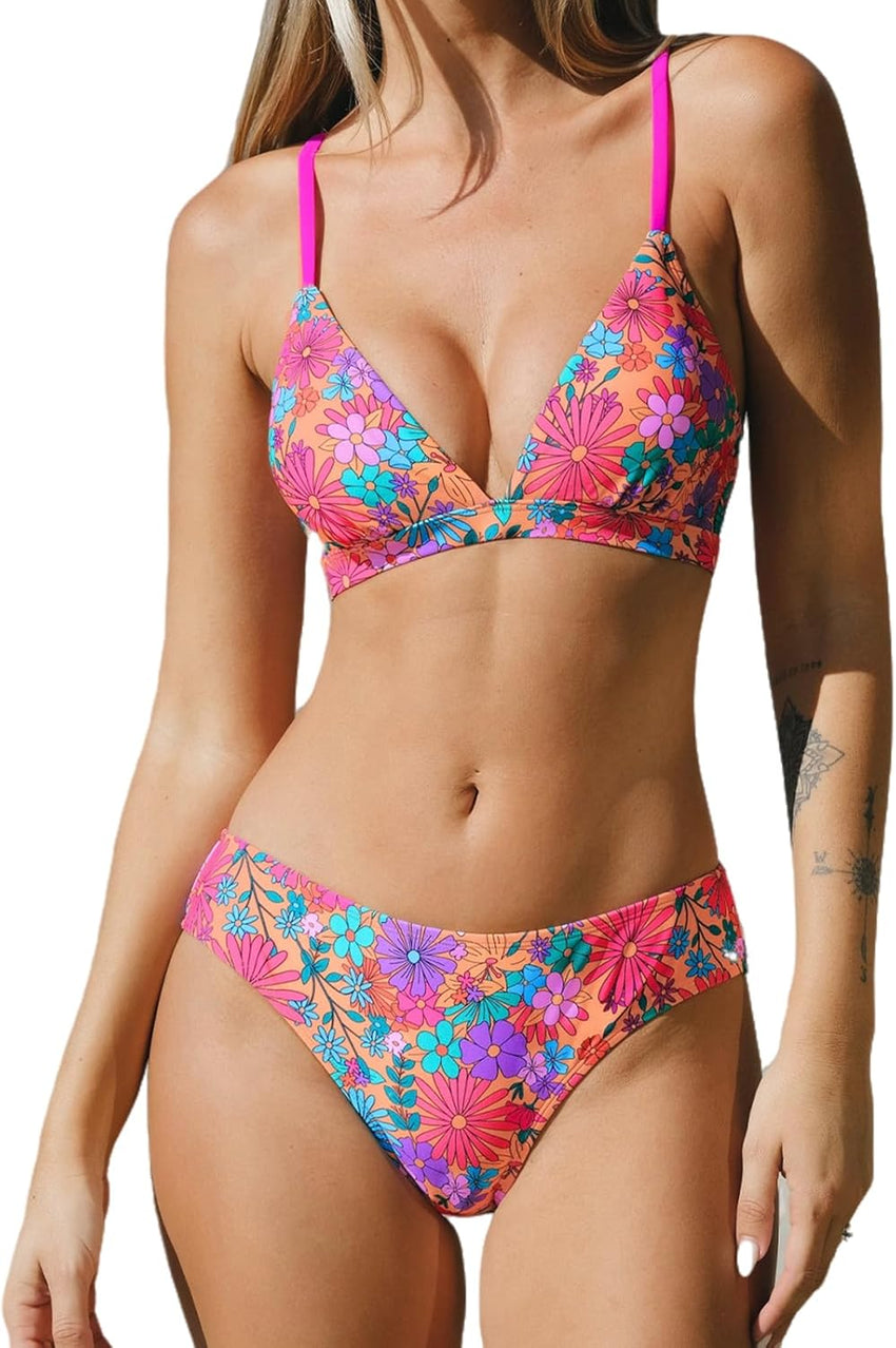 CUPSHE Bikini Set for Women Two Piece Swimsuits V Neck Low Rise Crisscross Back Self Tie Spaghetti Straps - 7DAY'S