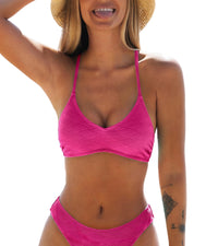 CUPSHE Bikini Top for Women Bathing Suit Criss Cross Self Tie Spaghetti Straps V Neck - 7DAY'S