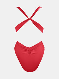 CUPSHE One Piece Swimsuit for Women Bathing Suit Cut Out Cross Back Tie Deep V Neck Ruched High Cut - 7DAY'S