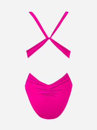 CUPSHE One Piece Swimsuit for Women Bathing Suit Cut Out Cross Back Tie Deep V Neck Ruched High Cut - 7DAY'S