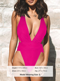 CUPSHE One Piece Swimsuit for Women Bathing Suit Cut Out Cross Back Tie Deep V Neck Ruched High Cut - 7DAY'S