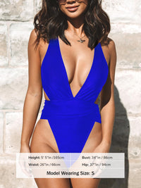 CUPSHE One Piece Swimsuit for Women Bathing Suit Cut Out Cross Back Tie Deep V Neck Ruched High Cut - 7DAY'S