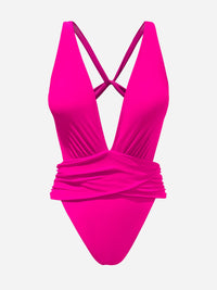 CUPSHE One Piece Swimsuit for Women Bathing Suit Cut Out Cross Back Tie Deep V Neck Ruched High Cut - 7DAY'S