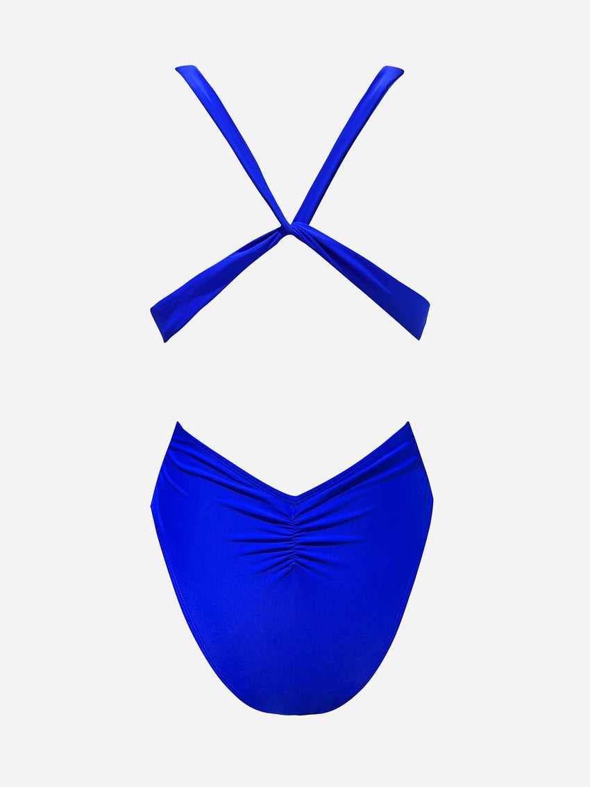 CUPSHE One Piece Swimsuit for Women Bathing Suit Cut Out Cross Back Tie Deep V Neck Ruched High Cut - 7DAY'S