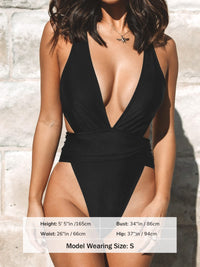 CUPSHE One Piece Swimsuit for Women Bathing Suit Cut Out Cross Back Tie Deep V Neck Ruched High Cut - 7DAY'S
