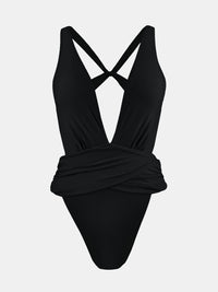 CUPSHE One Piece Swimsuit for Women Bathing Suit Cut Out Cross Back Tie Deep V Neck Ruched High Cut - 7DAY'S