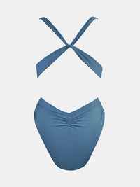 CUPSHE One Piece Swimsuit for Women Bathing Suit Cut Out Cross Back Tie Deep V Neck Ruched High Cut - 7DAY'S