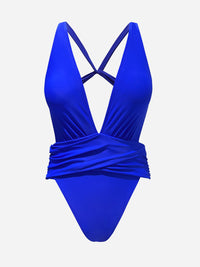 CUPSHE One Piece Swimsuit for Women Bathing Suit Cut Out Cross Back Tie Deep V Neck Ruched High Cut - 7DAY'S