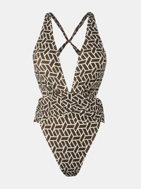 CUPSHE One Piece Swimsuit for Women Bathing Suit Cut Out Cross Back Tie Deep V Neck Ruched High Cut - 7DAY'S