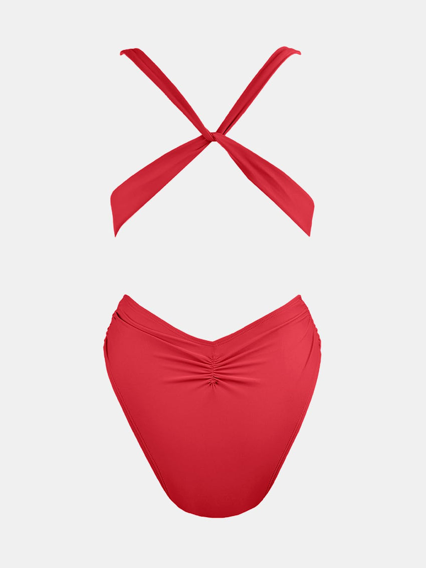 CUPSHE One Piece Swimsuit for Women Bathing Suit Cut Out Cross Back Tie Deep V Neck Ruched High Cut - 7DAY'S