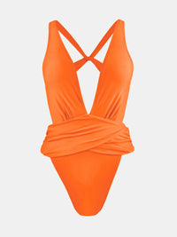 CUPSHE One Piece Swimsuit for Women Bathing Suit Cut Out Cross Back Tie Deep V Neck Ruched High Cut - 7DAY'S