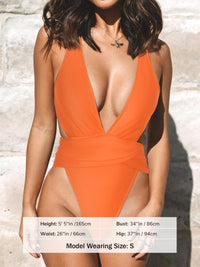 CUPSHE One Piece Swimsuit for Women Bathing Suit Cut Out Cross Back Tie Deep V Neck Ruched High Cut - 7DAY'S