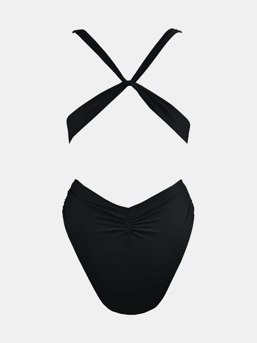 CUPSHE One Piece Swimsuit for Women Bathing Suit Cut Out Cross Back Tie Deep V Neck Ruched High Cut - 7DAY'S