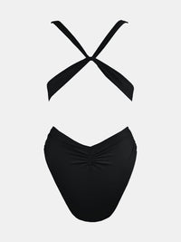 CUPSHE One Piece Swimsuit for Women Bathing Suit Cut Out Cross Back Tie Deep V Neck Ruched High Cut - 7DAY'S