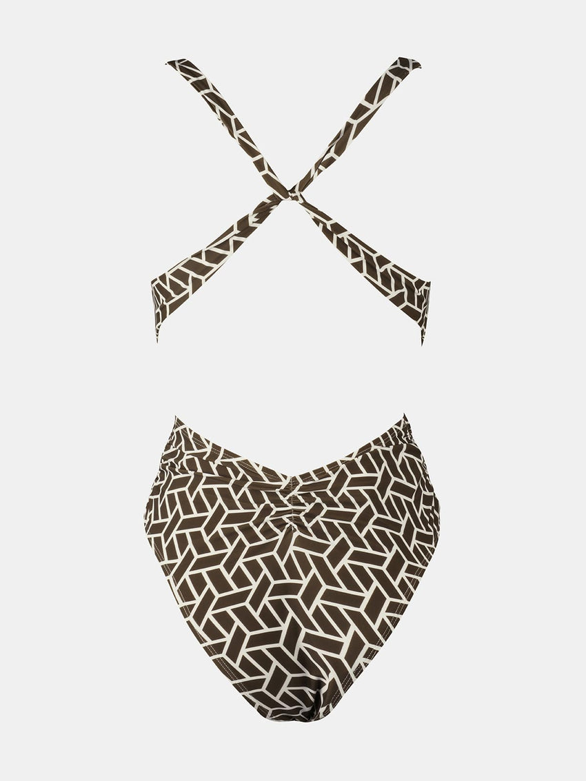 CUPSHE One Piece Swimsuit for Women Bathing Suit Cut Out Cross Back Tie Deep V Neck Ruched High Cut - 7DAY'S