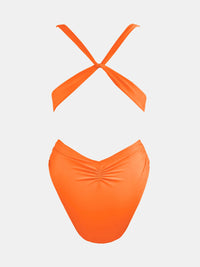 CUPSHE One Piece Swimsuit for Women Bathing Suit Cut Out Cross Back Tie Deep V Neck Ruched High Cut - 7DAY'S