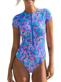 CUPSHE One Piece Swimsuit for Women Mock Neck Zipper Short Sleeve Bathing Suit - 7DAY'S