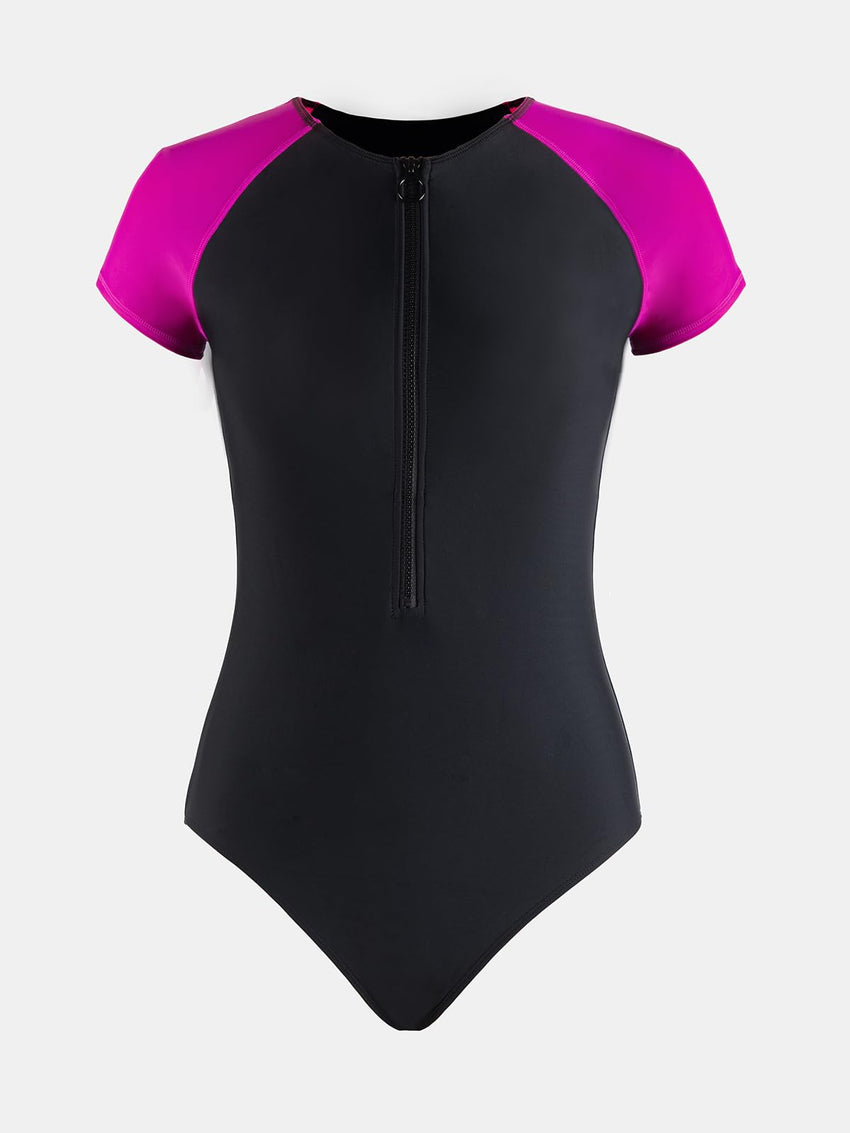 CUPSHE One Piece Swimsuit for Women Mock Neck Zipper Short Sleeve Bathing Suit - 7DAY'S