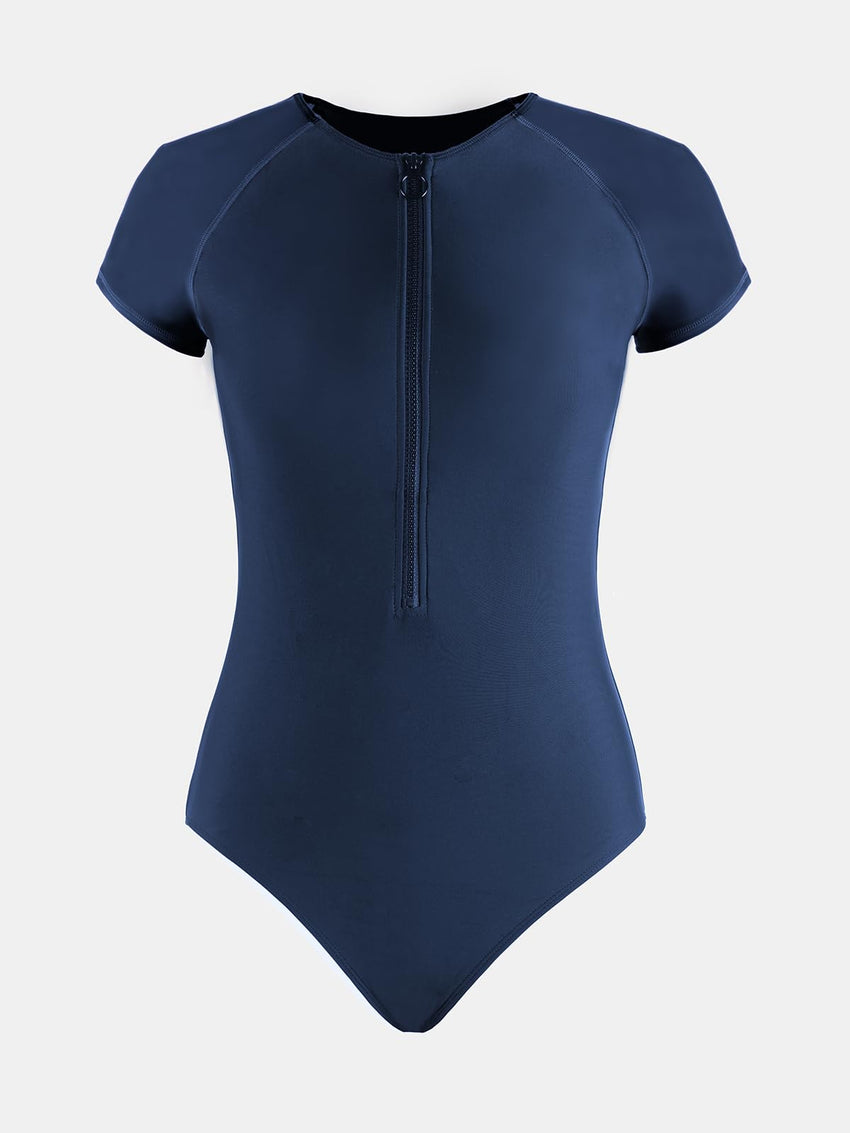 CUPSHE One Piece Swimsuit for Women Mock Neck Zipper Short Sleeve Bathing Suit - 7DAY'S