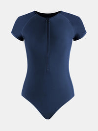 CUPSHE One Piece Swimsuit for Women Mock Neck Zipper Short Sleeve Bathing Suit - 7DAY'S