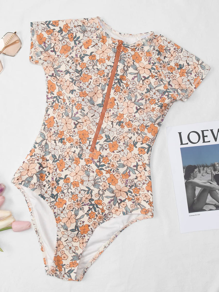 CUPSHE One Piece Swimsuit for Women Mock Neck Zipper Short Sleeve Bathing Suit - 7DAY'S