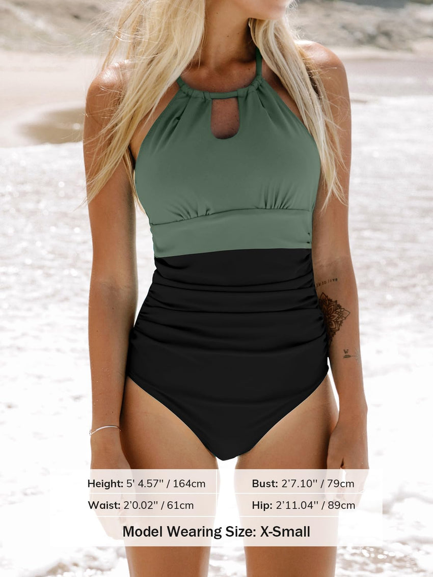 CUPSHE Women's One Piece Swimsuit High Neck Tummy Control Swimwear Bathing Suit - 7DAY'S