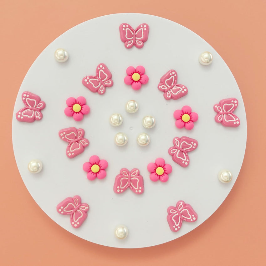 Cute Butterfly Flower Shoe Charms for Girls, 25Pcs Pink Girly DIY Shoe Decoration Charm for Clog Sandals, Party Favor - 7DAY'S