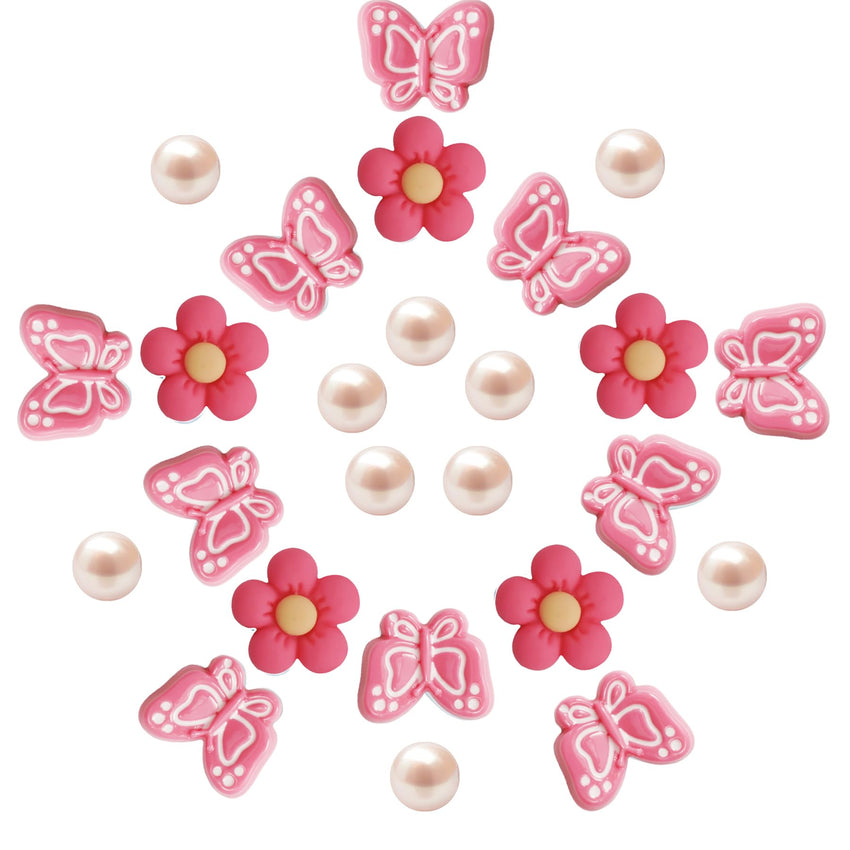Cute Butterfly Flower Shoe Charms for Girls, 25Pcs Pink Girly DIY Shoe Decoration Charm for Clog Sandals, Party Favor - 7DAY'S