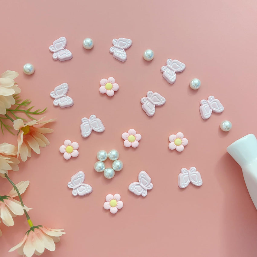 Cute Butterfly Flower Shoe Charms for Girls, 25Pcs Pink Girly DIY Shoe Decoration Charm for Clog Sandals, Party Favor - 7DAY'S