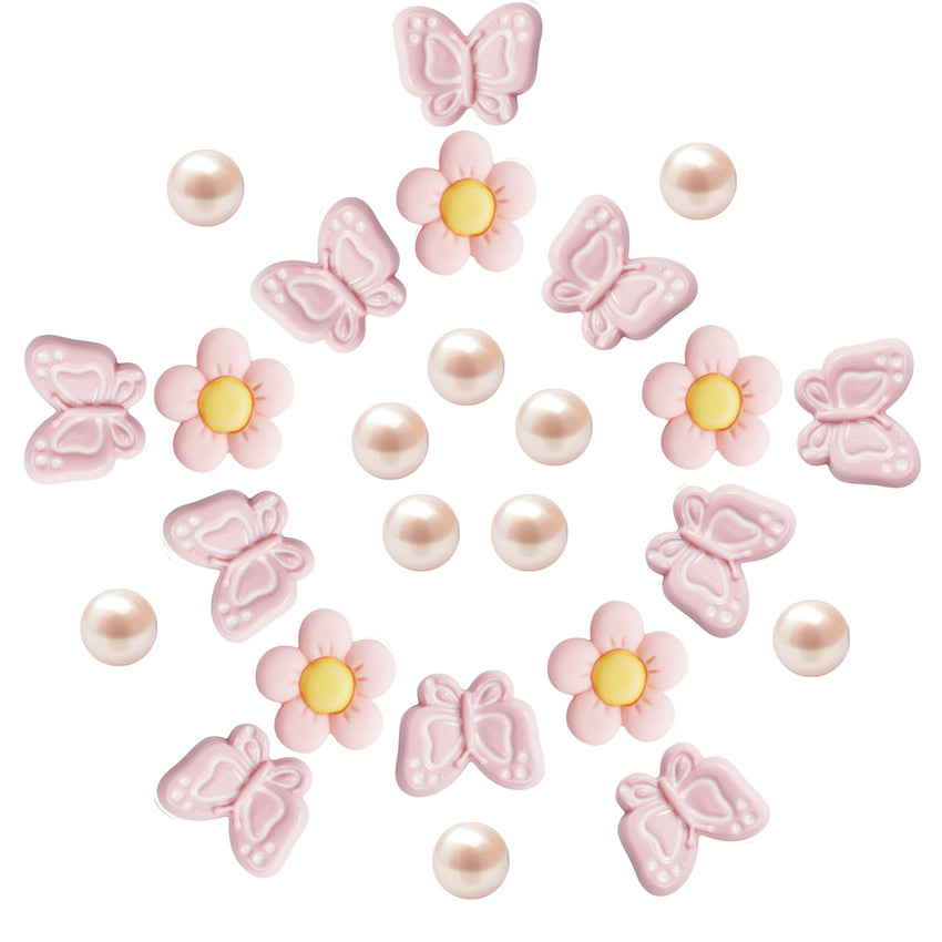 Cute Butterfly Flower Shoe Charms for Girls, 25Pcs Pink Girly DIY Shoe Decoration Charm for Clog Sandals, Party Favor - 7DAY'S