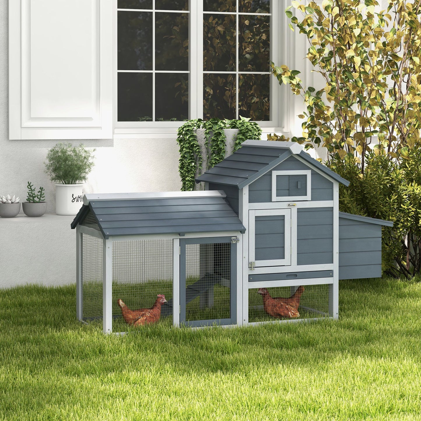 Chicken Coop Kit 59 Outdoor Solid Wood Enclosed House Ventilation Gray