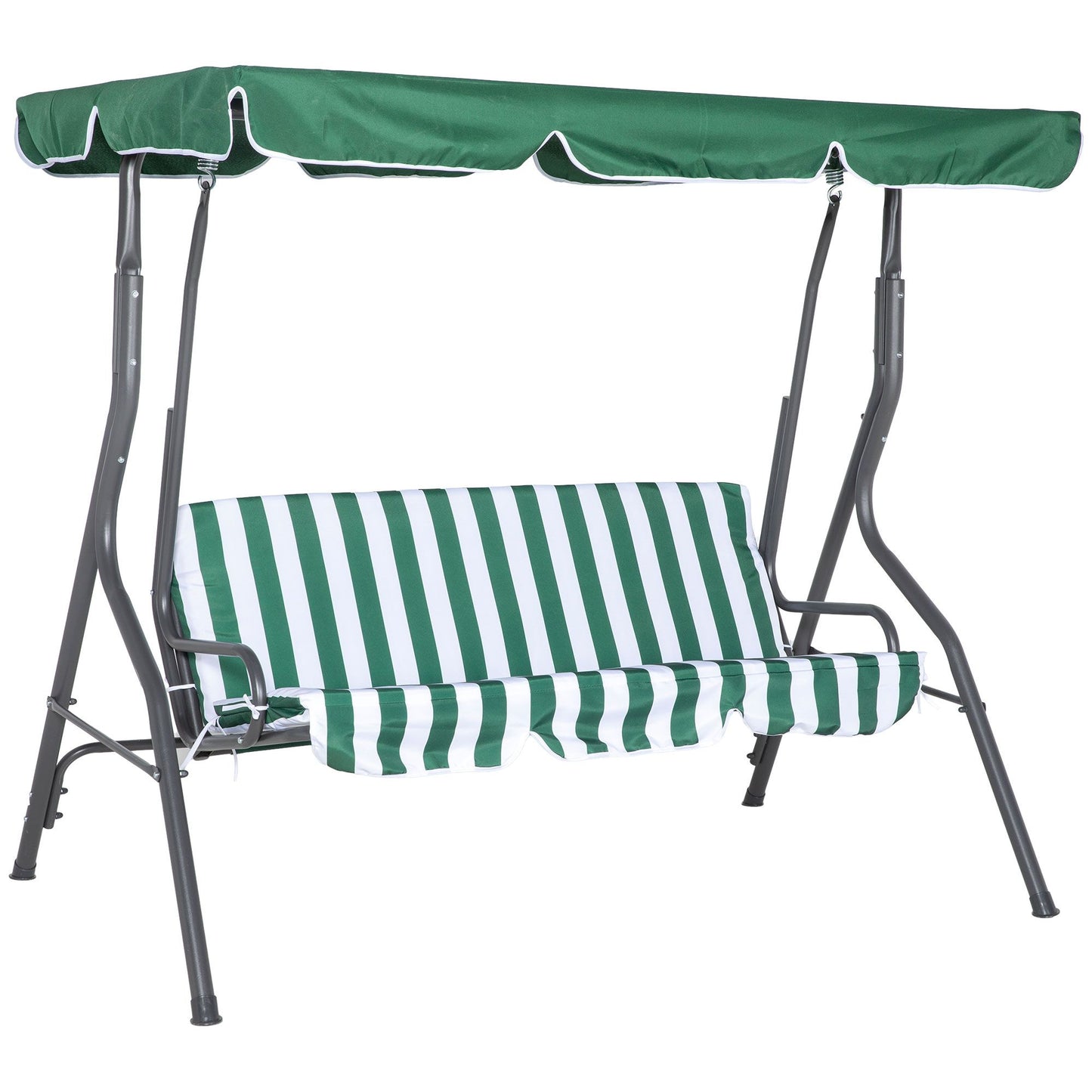 3-Person Porch Swing with Canopy Outdoor Patio Swing Chair for Adults, Steel Frame, Cushions, Armrests, Green