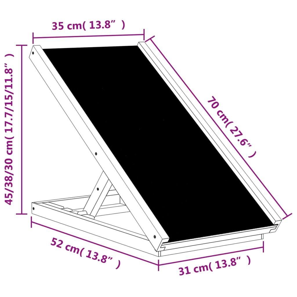 Dog Ramp Grey Solid Fir Wood, Polyester 27.6 x 13.8 in Foldable