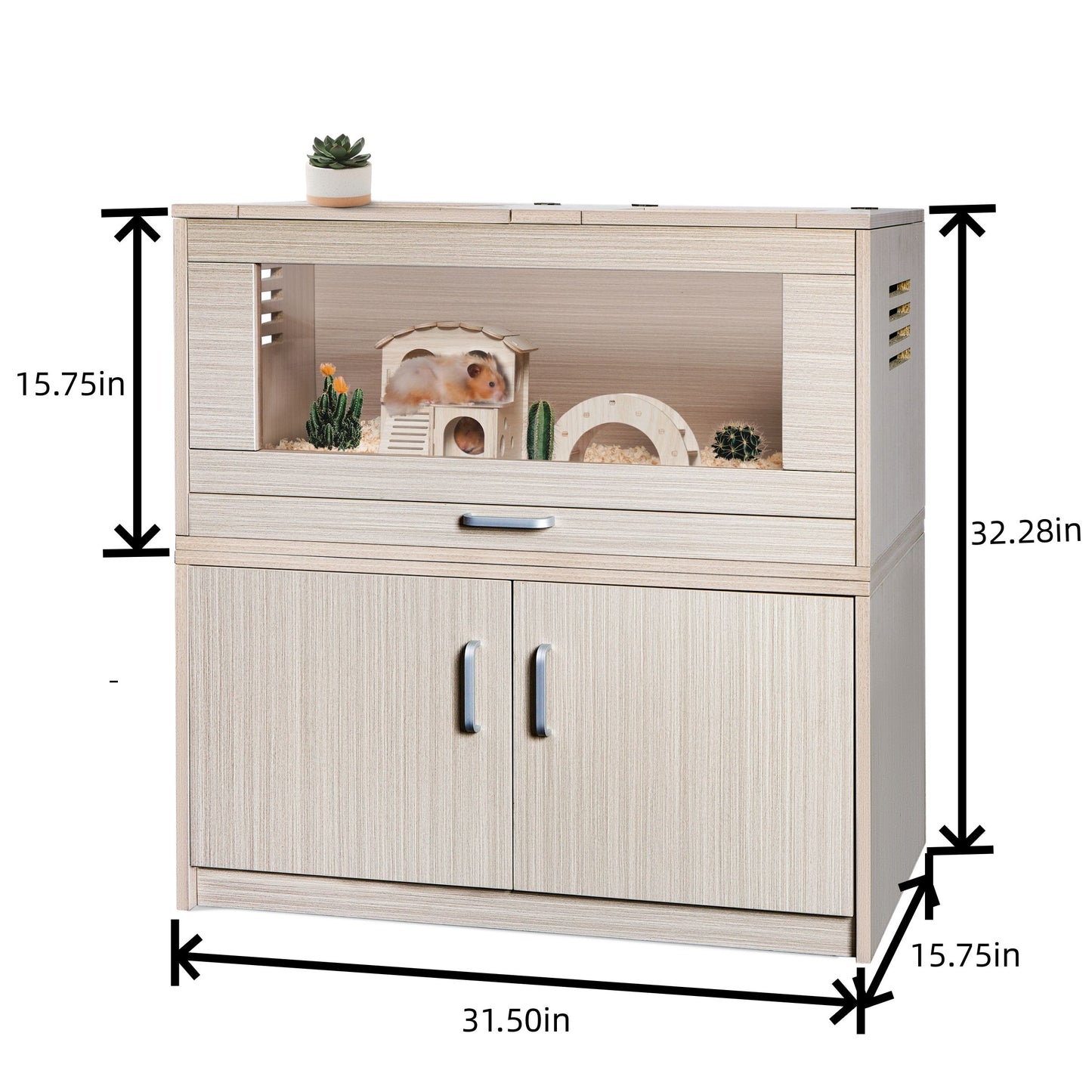 Guinea Pig Cages, Hamster Cage Wood with Independent Storage Cabinet, House for Rat Chinchilla with Guinea Pig Hutch and Bridge, Openable Top with Acrylic Sheets
