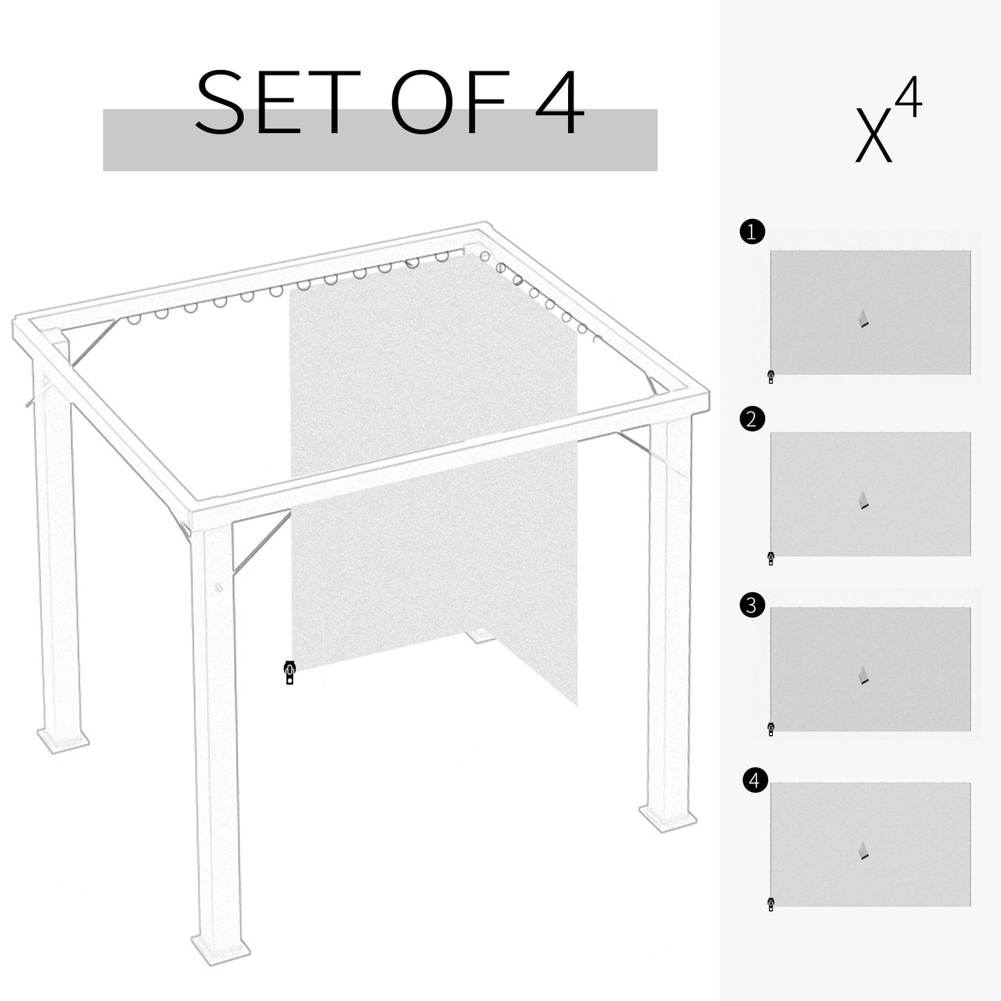 10' x 12' Universal Gazebo Sidewall Set with 4 Panels, Hooks/C-Rings Included for Pergolas & Cabanas, Beige