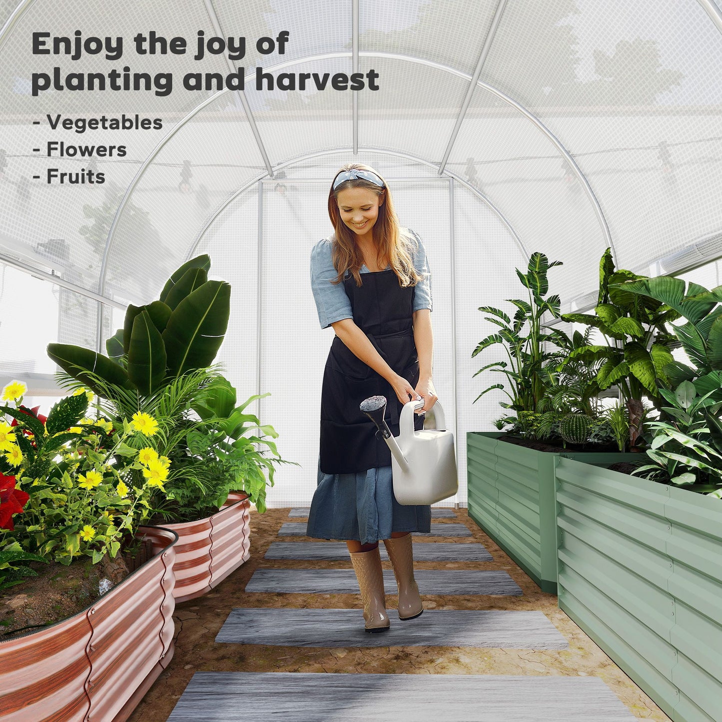 10' x 6.6' x 6.6' Walk-in Tunnel Greenhouse with Quality PE Cover, Zipper Doors & Mesh Windows, White