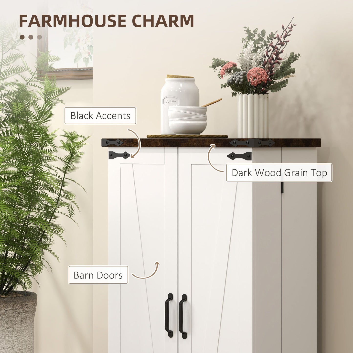 Farmhouse Kitchen Pantry Storage Cabinet, Kitchen Pantry Cabinet with Doors and Adjustable Shelves, White