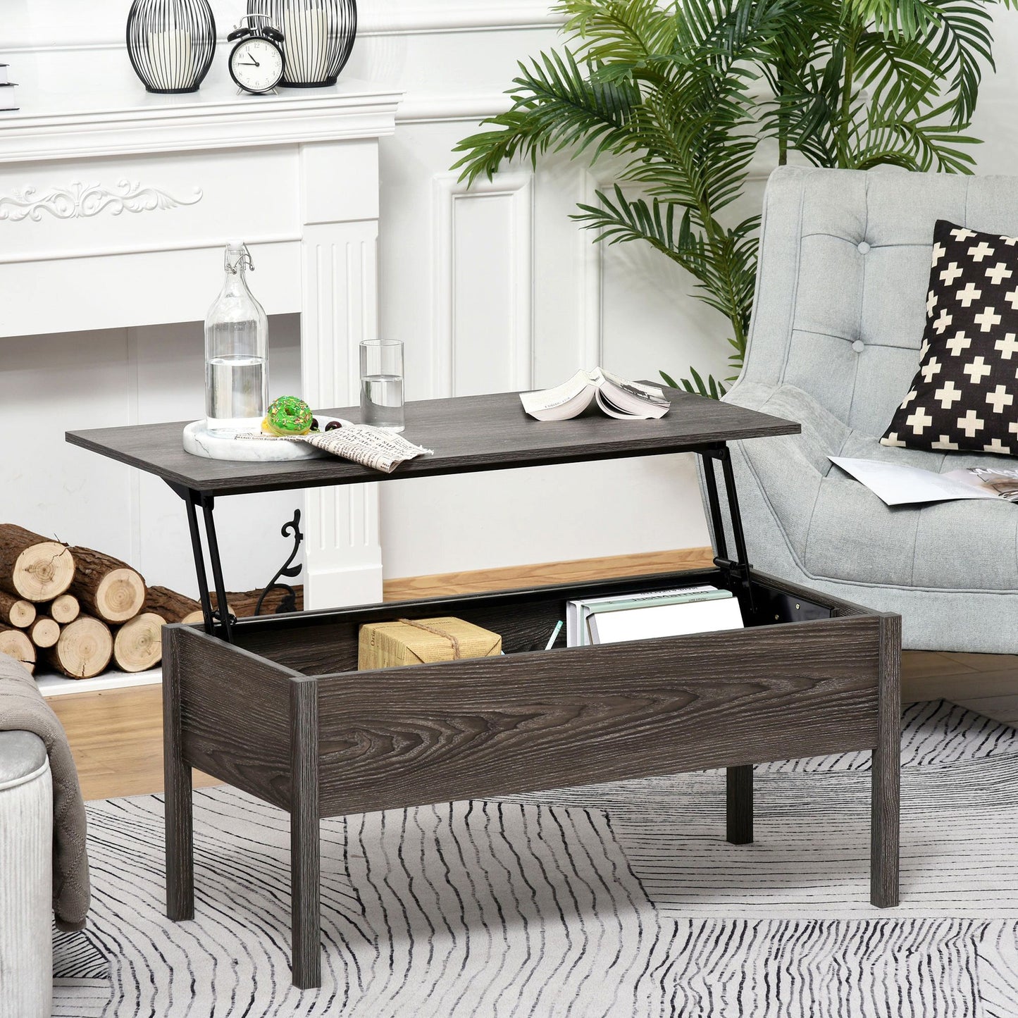 39" Modern Lift Top Coffee Table with Hidden Storage Compartment, Center Table for Living Room, Grey