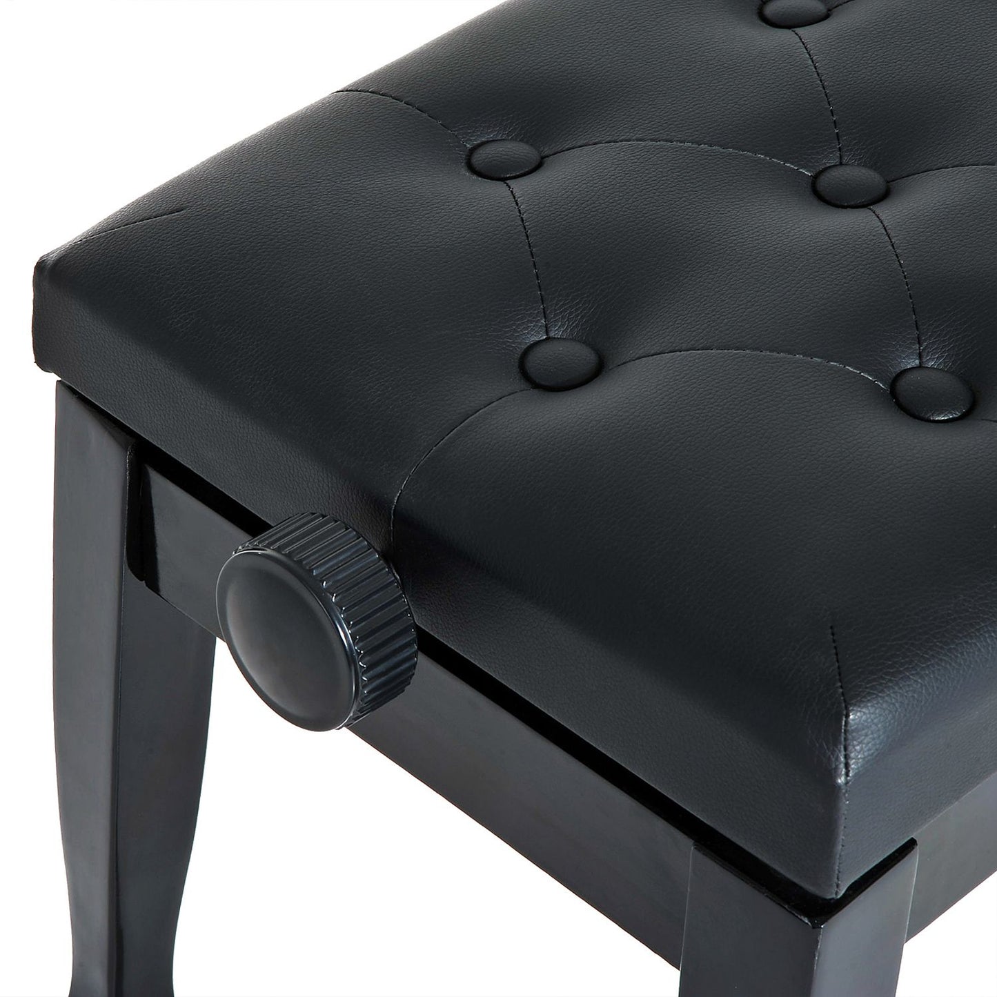 25" Adjustable Height Piano Bench with Padded Cushion, Keyboard Seat with Storage and Solid Wood Legs, Black