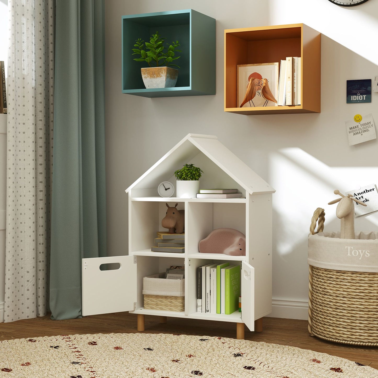 3 Tier Kids Bookshelf with Two Drawers, for Bedroom, Kids Room, White