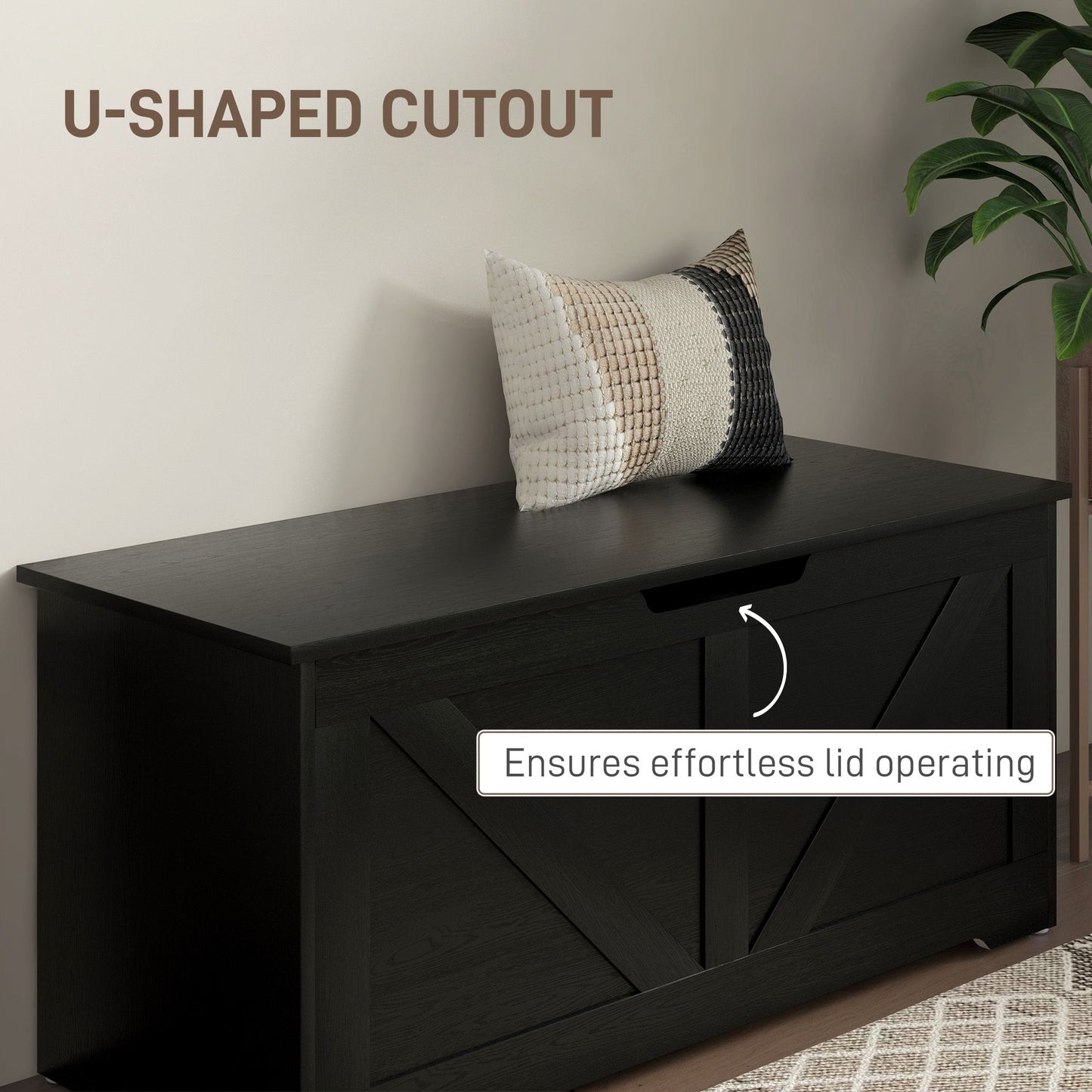 39.4 Inches Storage Chest, Storage Trunk with 2 Safety Hinges, Wooden Box for Living Room, Black Wood Grain