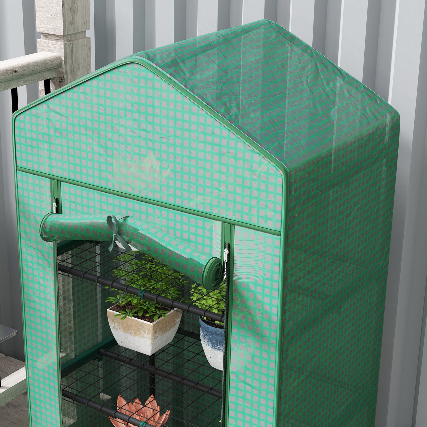 5 Tier Mini Greenhouse, Portable Outdoor Flower Stand with Shelf Clips, Indoor Greenhouse with Steel Frame, Transparent, 27.25" x 19.25" x 76", Green