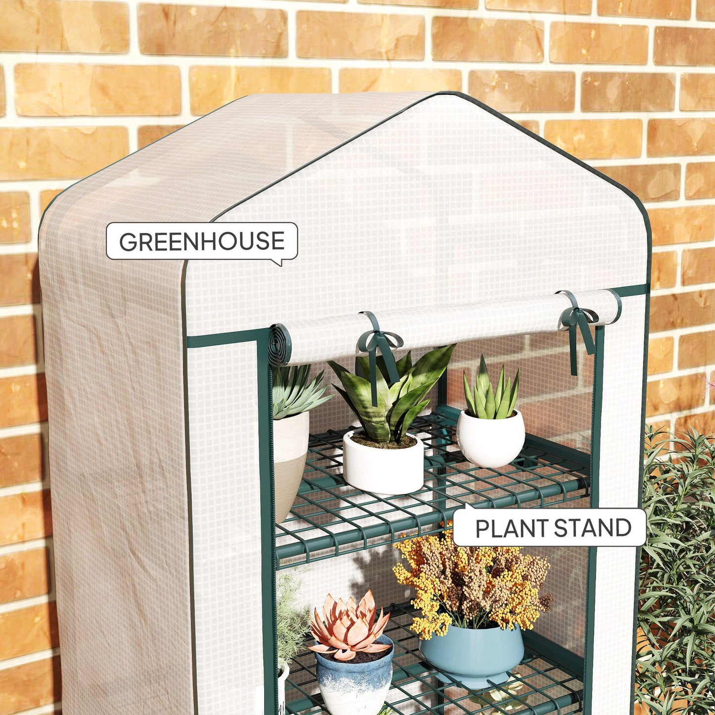 Portable Greenhouse, Outdoor Hot House Plant Flower Greenhouse with 4 Tier Shelves, PE Cover, White