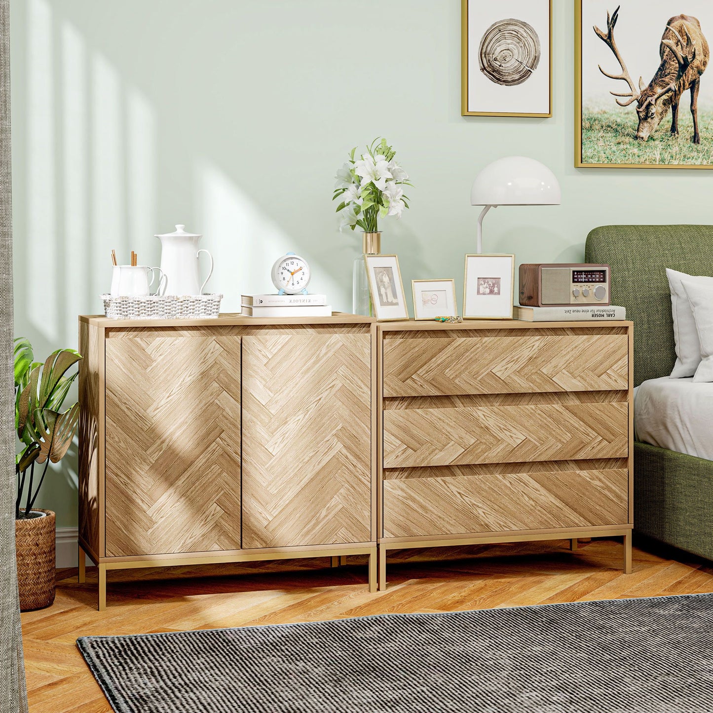 Bedroom Chest of Drawers with Anti-tipping Design, Storage Cabinet with 3 Drawers for Living Room, Hallway, Nature Wood