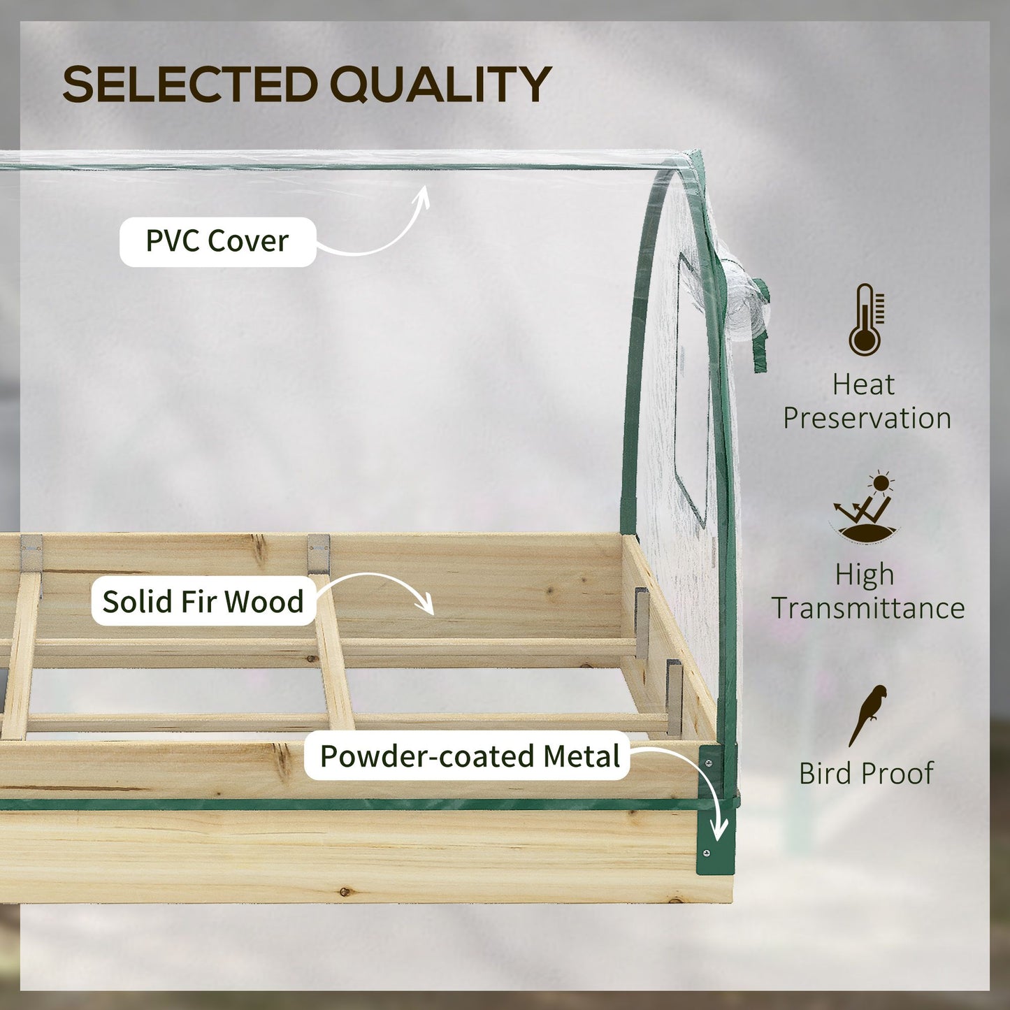 12 Pockets Raised Garden Bed with Greenhouse and Roll Up Windows for Vegetables, Flowers, 4' x 3' x 2', Natural Wood